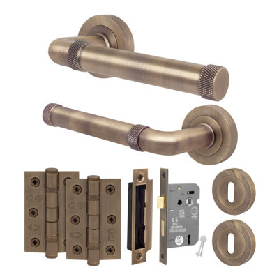 AFIT Antique Brass Door Handle Key Lock Set, Internal Door Handle with ...