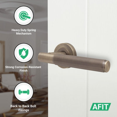 AFIT Antique Brass Door Handle Latch Set, Internal Door Handle with 64mm Latch and 76mm Hinges, Linea 4 Pack