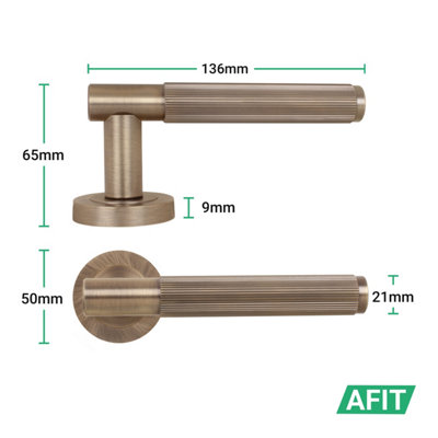 AFIT Antique Brass Door Handle Latch Set, Internal Door Handle with 64mm Latch and 76mm Hinges, Linea 4 Pack