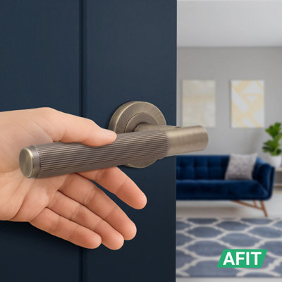 AFIT Antique Brass Door Handle Latch Set, Internal Door Handle with 64mm Latch and 76mm Hinges, Linea 4 Pack