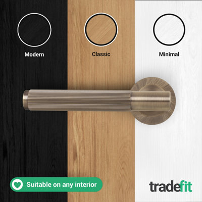 AFIT Antique Brass Door Handle Latch Set, Internal Door Handle with 64mm Latch and 76mm Hinges, Linea 4 Pack