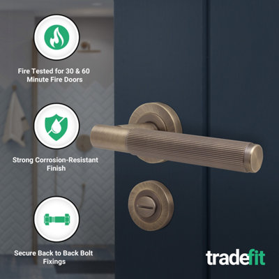 AFIT Antique Brass Fire Door Handle Bathroom Set, Internal Fire Rated ...