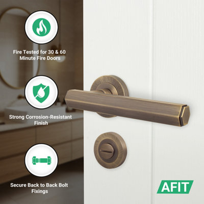 AFIT Antique Brass Fire Door Handle Bathroom Set, Internal Fire Rated ...