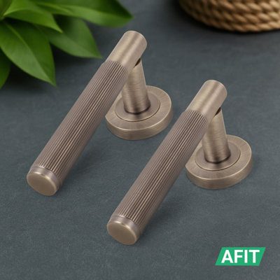 AFIT Antique Brass Fire Door Handle, Internal Lever on Rose Fire Rated ...