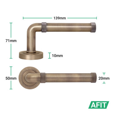 AFIT Antique Brass Fire Door Handle, Internal Lever on Rose Fire Rated ...