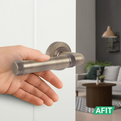 AFIT Antique Brass Fire Door Handle, Internal Lever on Rose Fire Rated ...