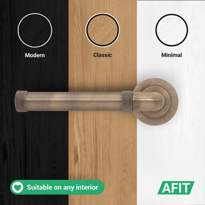AFIT Antique Brass Fire Door Handle, Internal Lever on Rose Fire Rated ...