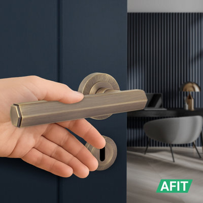 AFIT Antique Brass Fire Door Handle Key Lock Set, Internal Fire Rated ...