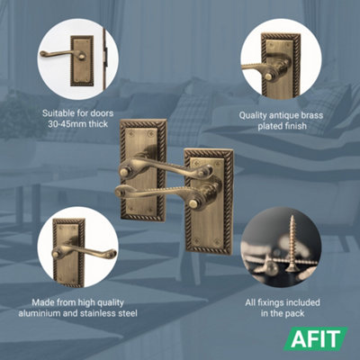 AFIT Antique Brass Georgian Door Handle on Backplate Latch Set Rope ...