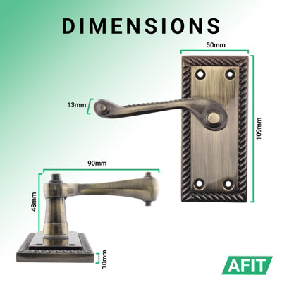 AFIT Antique Brass Georgian Door Handle on Backplate Latch Set Rope ...