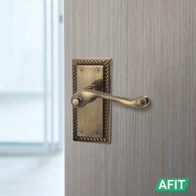 AFIT Antique Brass Georgian Door Handle on Backplate Latch Set Rope ...