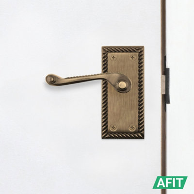 AFIT Antique Brass Georgian Door Handle on Backplate Latch Set Rope ...