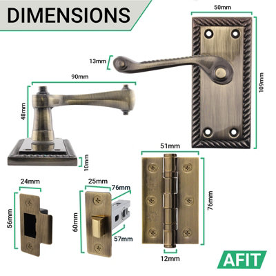 AFIT Antique Brass Georgian Door Handle on Backplate Latch Set Rope ...