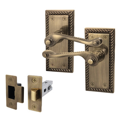 AFIT Antique Brass Georgian Scroll Door Handle Latch Set - Internal Door Handles & Latch (64mm)