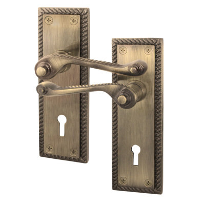 AFIT Antique Brass Georgian Scroll Internal Door Handles for Lock - Keyhole