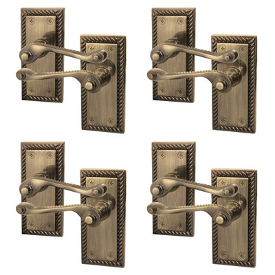 AFIT Antique Brass Georgian Scroll Internal Door Handles on Backplate - Pack 4 - Lever Latch