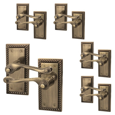 AFIT Antique Brass Georgian Scroll Internal Door Handles on Backplate - Pack 5 - Lever Latch