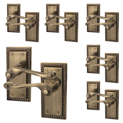AFIT Antique Brass Georgian Scroll Internal Door Handles on Backplate - Pack 6 - Lever Latch