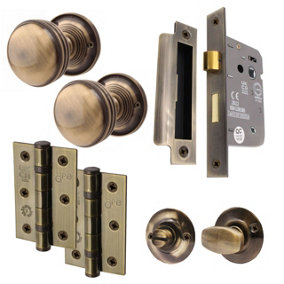 AFIT Antique Brass Lined Door Knob Kit - Bathroom Lock 80mm