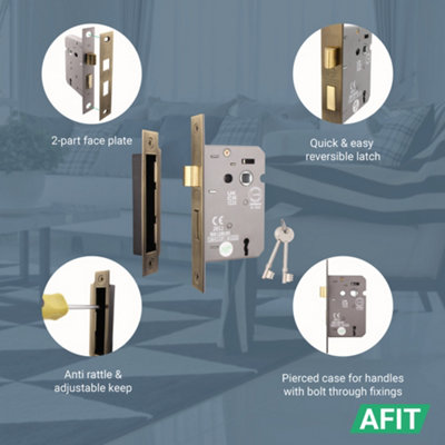 thumbnail image 2 of Union 2242 2 Lever Mortice Sashlock - 64mm/2.5 Inch, Silver Enamelled Finish 2 of 4