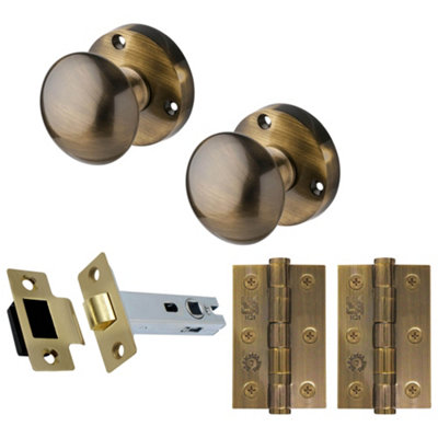 AFIT Antique Brass Victorian Door Knob Latch Pack - 78mm Latch 76mm Hinges