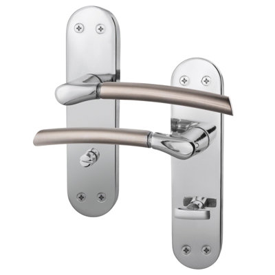 AFIT Bathroom Door Handle - Duo Finish - 1 Pair of Satin Nickel & Polished Chrome Lever Handles on Backplate