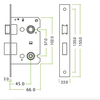 AFIT Bathroom Lock 65mm / 44mm Backset Brass for Internal Wooden Bathrooms Accepts 5mm Square Spindle CE UKCA & Fire Door Approved