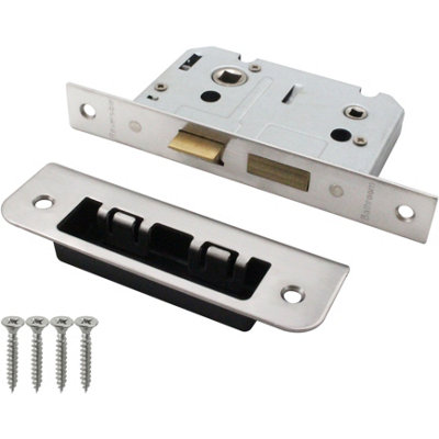 AFIT Bathroom Lock 65mm / 44mm Backset Pol Stainless for Internal Wooden Bathrooms Accepts 5mm Square Spindle CE UKCA & Fire Door