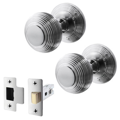 AFIT Beehive Door Knob Set Polished Chrome - 1 Pair of Reeded Mortice Knobs (55mm) & Latch (76mm) for Internal Doors