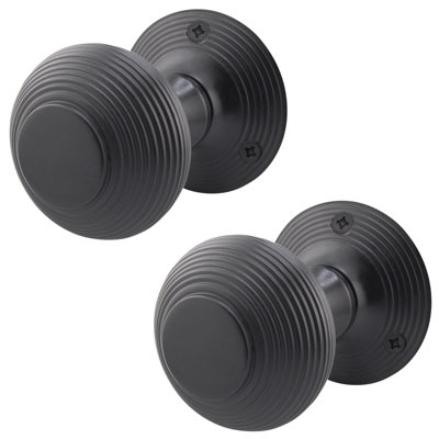 AFIT Beehive Reeded Black Door Knobs - 1 Pair of Matt Black Mortice Knobs (55mm) for Internal Doors