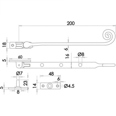 AFIT Black Antique Curly Tail Casement Window Stay - 8"/200mm