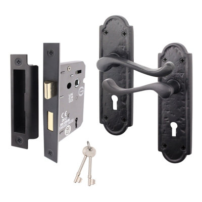AFIT Black Antique Door Handles Key Lock, 1 Pair Cast Iron Scroll ...