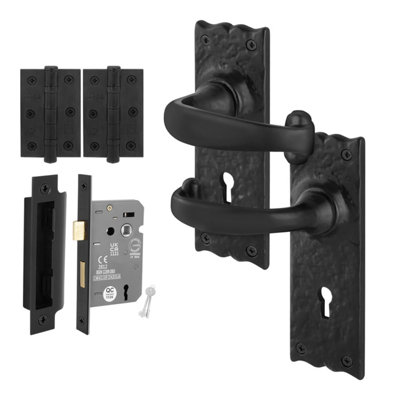 AFIT Black Antique Door Handles Key Lock, 1 Pair of Cast Iron Internal ...