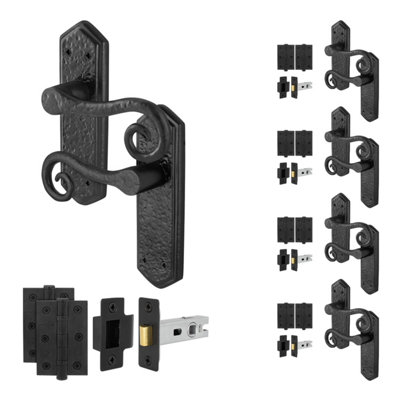 AFIT Black Antique Door Handles Latch Kit, 5 Pairs of Cast Iron