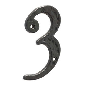 AFIT Black Antique Iron Door Number - Numeral 3 - Screw Fix 100mm