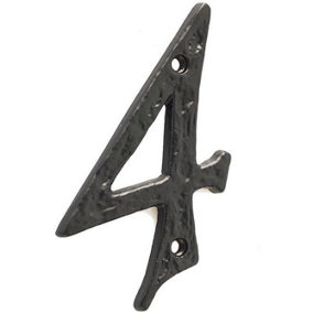 AFIT Black Antique Iron Door Number - Numeral 4 - Screw Fix 100mm