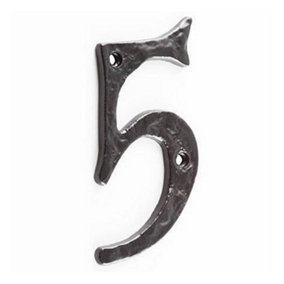 AFIT Black Antique Iron Door Number - Numeral 5 - Screw Fix 100mm