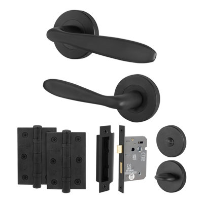 AFIT Black Bathroom Door Handle Set with WC Lock and Hinges and ...