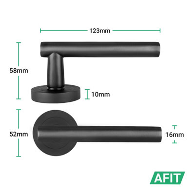 AFIT Black Bathroom Door Handles Round Rose with Turn Release and WC Lock and Hinges T-Bar 1 Pair Olvera Range
