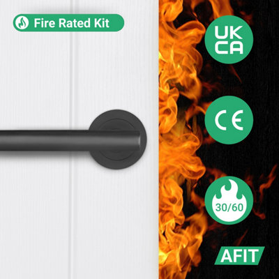AFIT BLACK BATHROOM FIRE DOOR HANDLES ROUND ROSE WITH TURN RELEASE AND ...