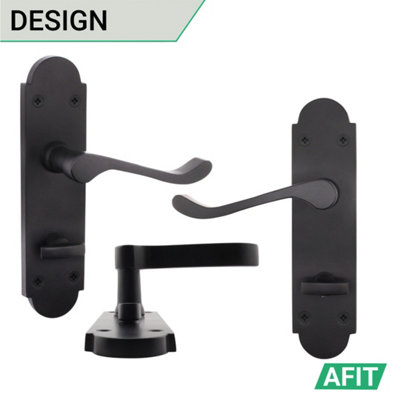 AFIT Black Bathroom Scroll Door Handle Set with WC Lock and Hinges Pack ...