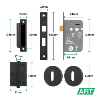 AFIT Black Door Handle Key Lock Set, Matt Black Internal Door Handle ...