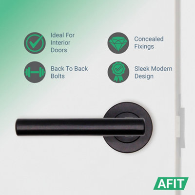 AFIT Black Door Handle Latch Set - Pack of 6 - Round T-Bar Handles & Latch (66mm) Olvera Range