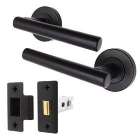 AFIT Black Door Handle Latch Set  Round T-Bar Internal Door Handles & Latch (66mm) Olvera Range