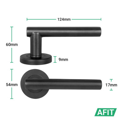 AFIT Black Door Handles Round Rose with Latch and Hinges T-Bar 1 Pair Olvera Range
