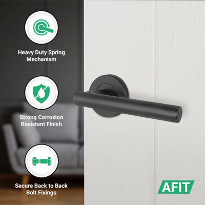 AFIT Black Door Handles Round Rose with Latch and Hinges T-Bar 1 Pair Olvera Range