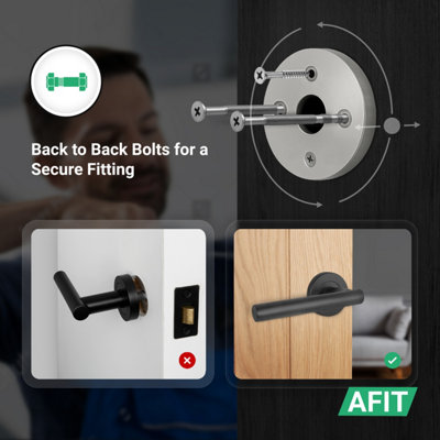 AFIT Black Door Handles Round Rose with Latch and Hinges T-Bar 1 Pair Olvera Range
