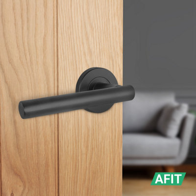 AFIT Black Door Handles Round Rose with Latch and Hinges T-Bar 1 Pair Olvera Range