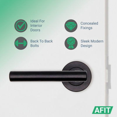 AFIT Black Door Handles Round Rose with Latch and Hinges T-Bar 3 Pair Olvera Range