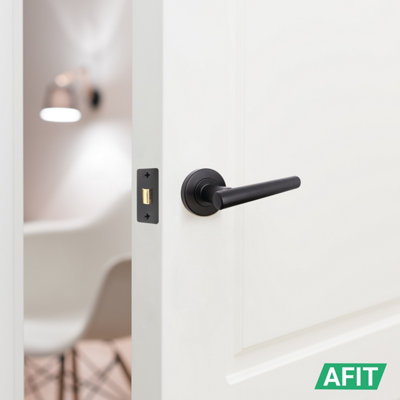AFIT Black Door Handles Round Rose with Latch and Hinges T-Bar 3 Pair Olvera Range